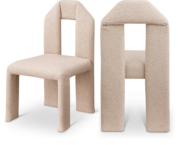 Meridian Furniture Bennett Upholstered Dining Chair with Geometric Silhouette and Ergonomic Seat for Modern Rooms Beige Boucle Fabric 997Beige-C