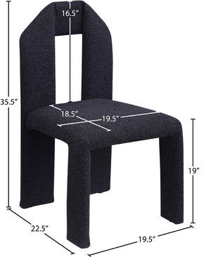 Meridian Furniture Bennett Upholstered Dining Chair with Geometric Silhouette and Ergonomic Seat for Modern Rooms Black Boucle Fabric 997Black-C