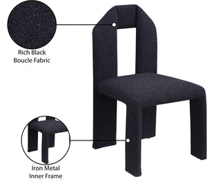 Meridian Furniture Bennett Upholstered Dining Chair with Geometric Silhouette and Ergonomic Seat for Modern Rooms Black Boucle Fabric 997Black-C