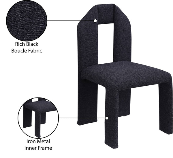 Meridian Furniture Bennett Upholstered Dining Chair with Geometric Silhouette and Ergonomic Seat for Modern Rooms Black Boucle Fabric 997Black-C