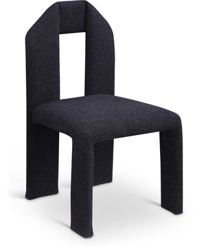 Meridian Furniture Bennett Upholstered Dining Chair with Geometric Silhouette and Ergonomic Seat for Modern Rooms Black Boucle Fabric 997Black-C