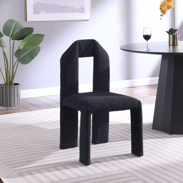 Meridian Furniture Bennett Upholstered Dining Chair with Geometric Silhouette and Ergonomic Seat for Modern Rooms Black Boucle Fabric 997Black-C