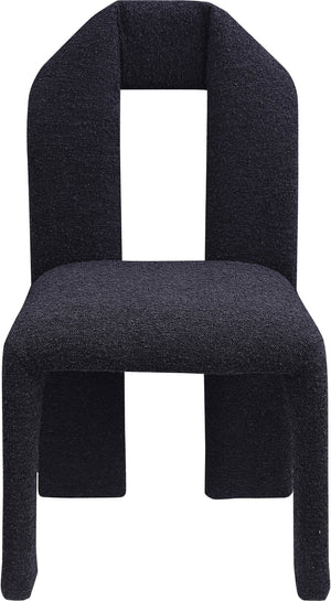 Meridian Furniture Bennett Upholstered Dining Chair with Geometric Silhouette and Ergonomic Seat for Modern Rooms Black Boucle Fabric 997Black-C