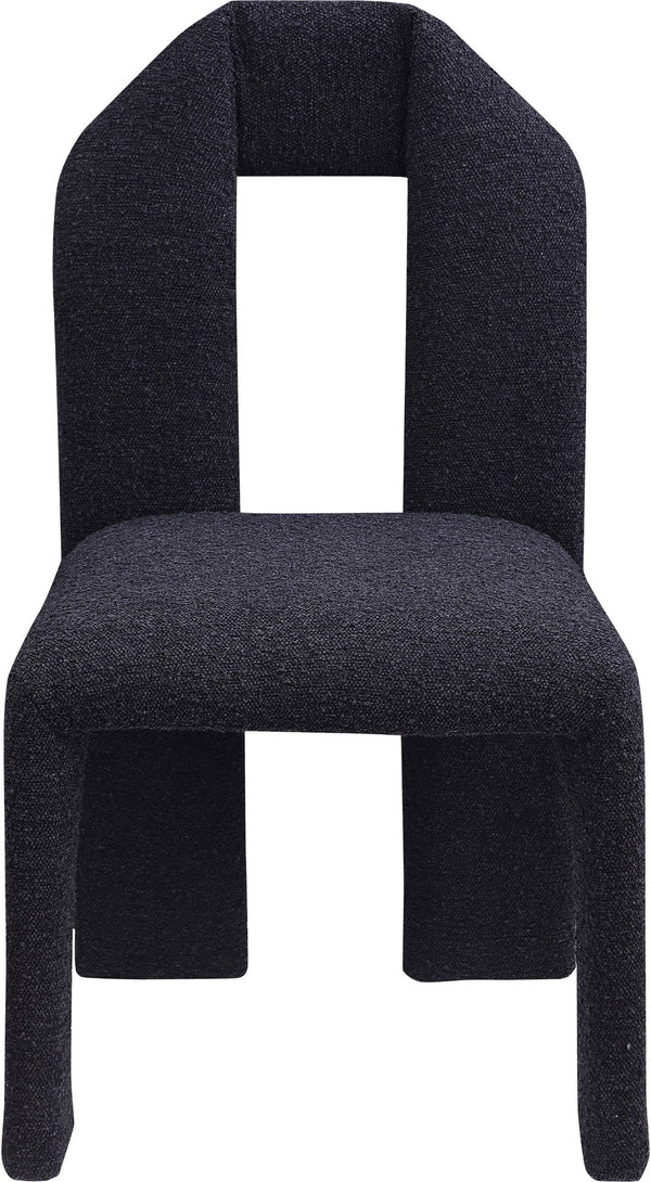 Meridian Furniture Bennett Upholstered Dining Chair with Geometric Silhouette and Ergonomic Seat for Modern Rooms Black Boucle Fabric 997Black-C