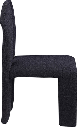 Meridian Furniture Bennett Upholstered Dining Chair with Geometric Silhouette and Ergonomic Seat for Modern Rooms Black Boucle Fabric 997Black-C