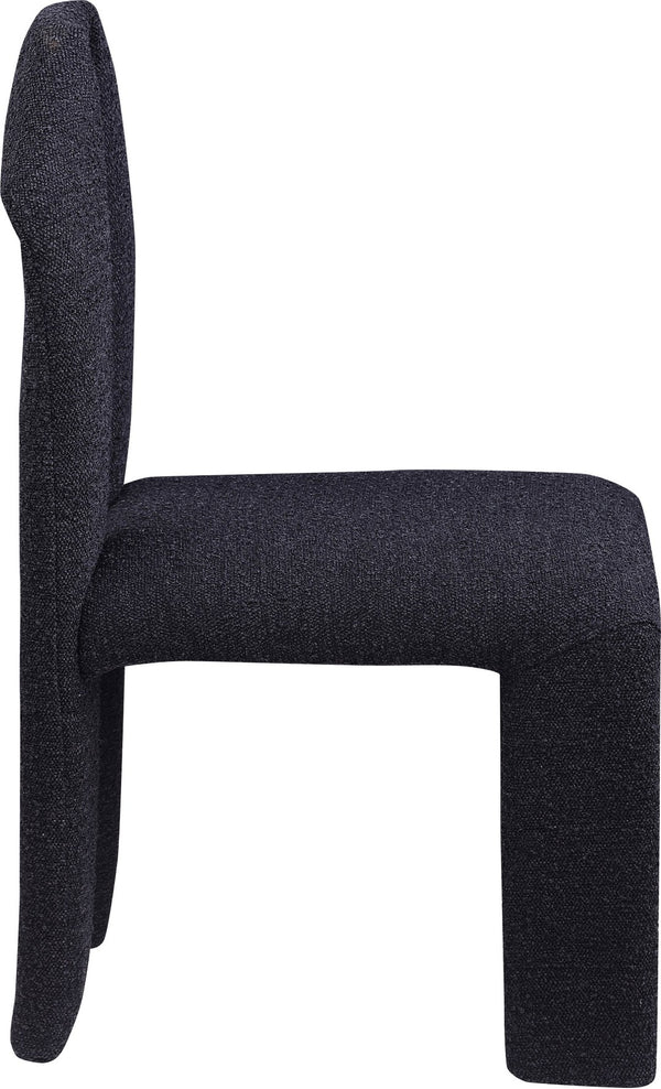 Meridian Furniture Bennett Upholstered Dining Chair with Geometric Silhouette and Ergonomic Seat for Modern Rooms Black Boucle Fabric 997Black-C