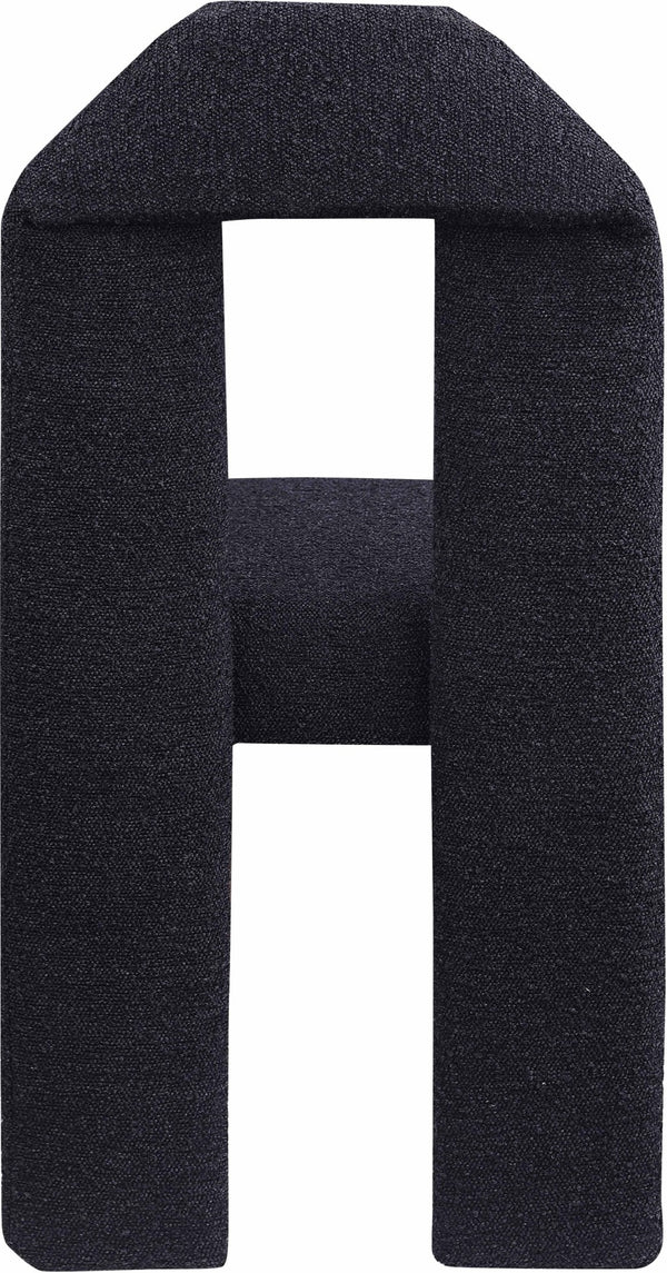 Meridian Furniture Bennett Upholstered Dining Chair with Geometric Silhouette and Ergonomic Seat for Modern Rooms Black Boucle Fabric 997Black-C