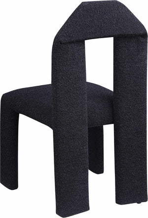 Meridian Furniture Bennett Upholstered Dining Chair with Geometric Silhouette and Ergonomic Seat for Modern Rooms Black Boucle Fabric 997Black-C