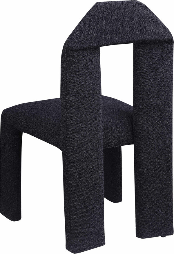 Meridian Furniture Bennett Upholstered Dining Chair with Geometric Silhouette and Ergonomic Seat for Modern Rooms Black Boucle Fabric 997Black-C