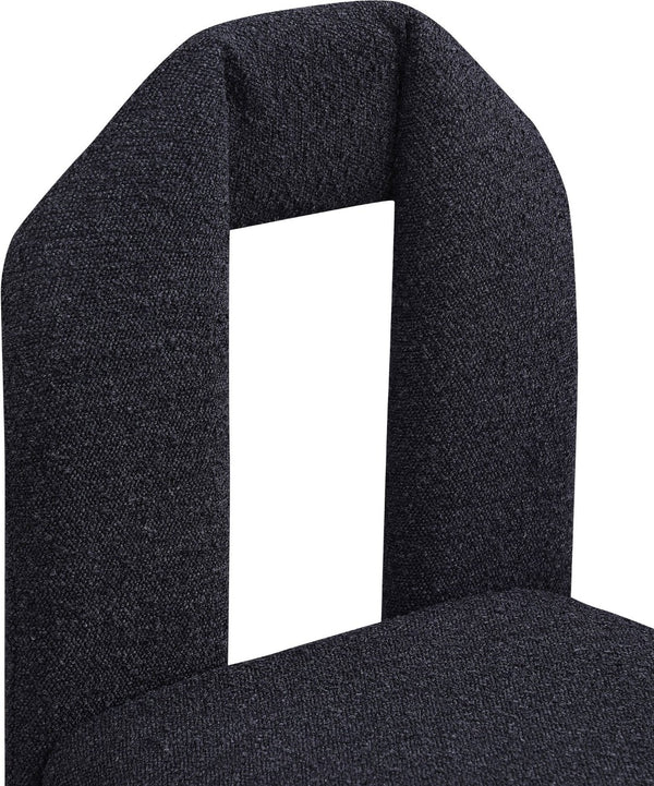 Meridian Furniture Bennett Upholstered Dining Chair with Geometric Silhouette and Ergonomic Seat for Modern Rooms Black Boucle Fabric 997Black-C