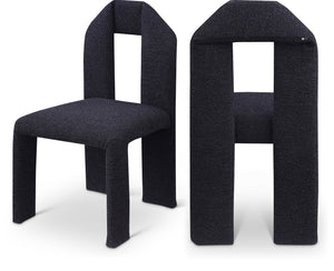 Meridian Furniture Bennett Upholstered Dining Chair with Geometric Silhouette and Ergonomic Seat for Modern Rooms Black Boucle Fabric 997Black-C