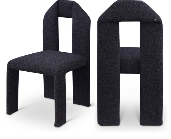 Meridian Furniture Bennett Upholstered Dining Chair with Geometric Silhouette and Ergonomic Seat for Modern Rooms Black Boucle Fabric 997Black-C