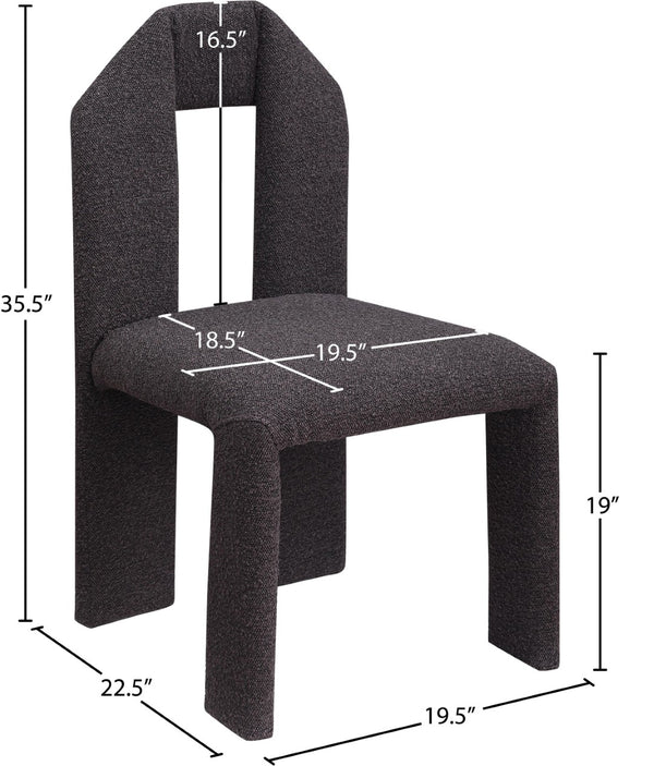Meridian Furniture Bennett Upholstered Dining Chair with Geometric Silhouette and Ergonomic Seat for Modern Rooms Brown Boucle Fabric 997Brown-C
