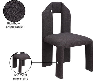 Meridian Furniture Bennett Upholstered Dining Chair with Geometric Silhouette and Ergonomic Seat for Modern Rooms Brown Boucle Fabric 997Brown-C