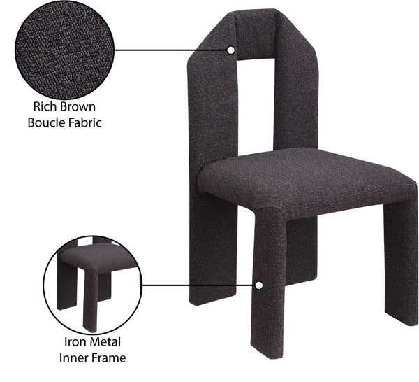 Meridian Furniture Bennett Upholstered Dining Chair with Geometric Silhouette and Ergonomic Seat for Modern Rooms Brown Boucle Fabric 997Brown-C