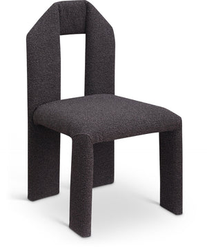 Meridian Furniture Bennett Upholstered Dining Chair with Geometric Silhouette and Ergonomic Seat for Modern Rooms Brown Boucle Fabric 997Brown-C