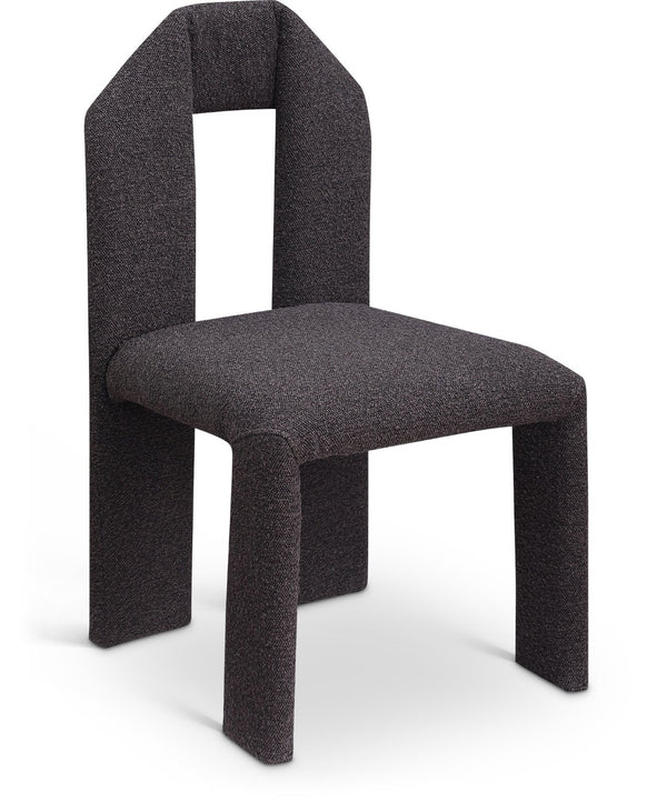 Meridian Furniture Bennett Upholstered Dining Chair with Geometric Silhouette and Ergonomic Seat for Modern Rooms Brown Boucle Fabric 997Brown-C