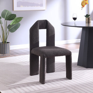 Meridian Furniture Bennett Upholstered Dining Chair with Geometric Silhouette and Ergonomic Seat for Modern Rooms Brown Boucle Fabric 997Brown-C