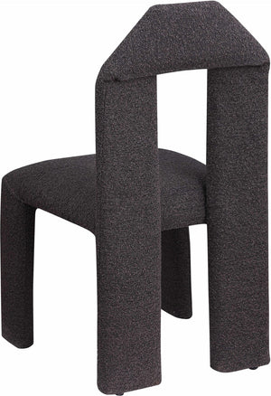 Meridian Furniture Bennett Upholstered Dining Chair with Geometric Silhouette and Ergonomic Seat for Modern Rooms Brown Boucle Fabric 997Brown-C