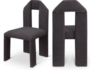 Meridian Furniture Bennett Upholstered Dining Chair with Geometric Silhouette and Ergonomic Seat for Modern Rooms Brown Boucle Fabric 997Brown-C
