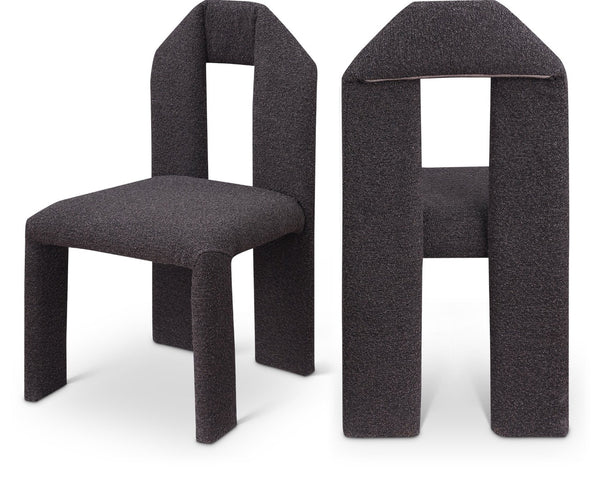 Meridian Furniture Bennett Upholstered Dining Chair with Geometric Silhouette and Ergonomic Seat for Modern Rooms Brown Boucle Fabric 997Brown-C