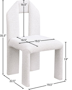 Meridian Furniture Bennett Upholstered Dining Chair with Geometric Silhouette and Ergonomic Seat for Modern Rooms Cream Boucle Fabric 997Cream-C