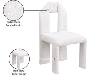 Meridian Furniture Bennett Upholstered Dining Chair with Geometric Silhouette and Ergonomic Seat for Modern Rooms Cream Boucle Fabric 997Cream-C