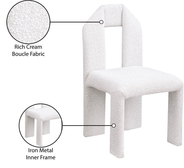 Meridian Furniture Bennett Upholstered Dining Chair with Geometric Silhouette and Ergonomic Seat for Modern Rooms Cream Boucle Fabric 997Cream-C