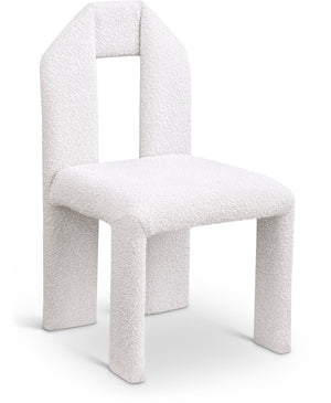 Meridian Furniture Bennett Upholstered Dining Chair with Geometric Silhouette and Ergonomic Seat for Modern Rooms Cream Boucle Fabric 997Cream-C