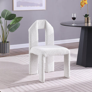 Meridian Furniture Bennett Upholstered Dining Chair with Geometric Silhouette and Ergonomic Seat for Modern Rooms Cream Boucle Fabric 997Cream-C