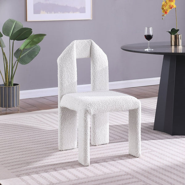 Meridian Furniture Bennett Upholstered Dining Chair with Geometric Silhouette and Ergonomic Seat for Modern Rooms Cream Boucle Fabric 997Cream-C