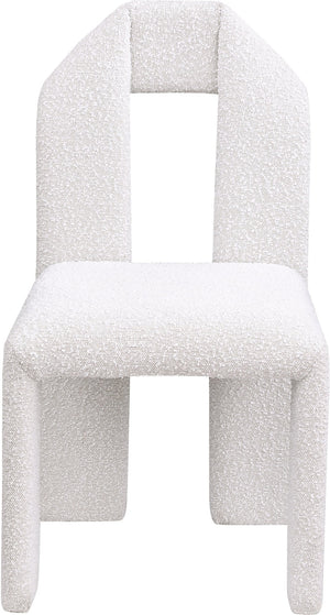 Meridian Furniture Bennett Upholstered Dining Chair with Geometric Silhouette and Ergonomic Seat for Modern Rooms Cream Boucle Fabric 997Cream-C