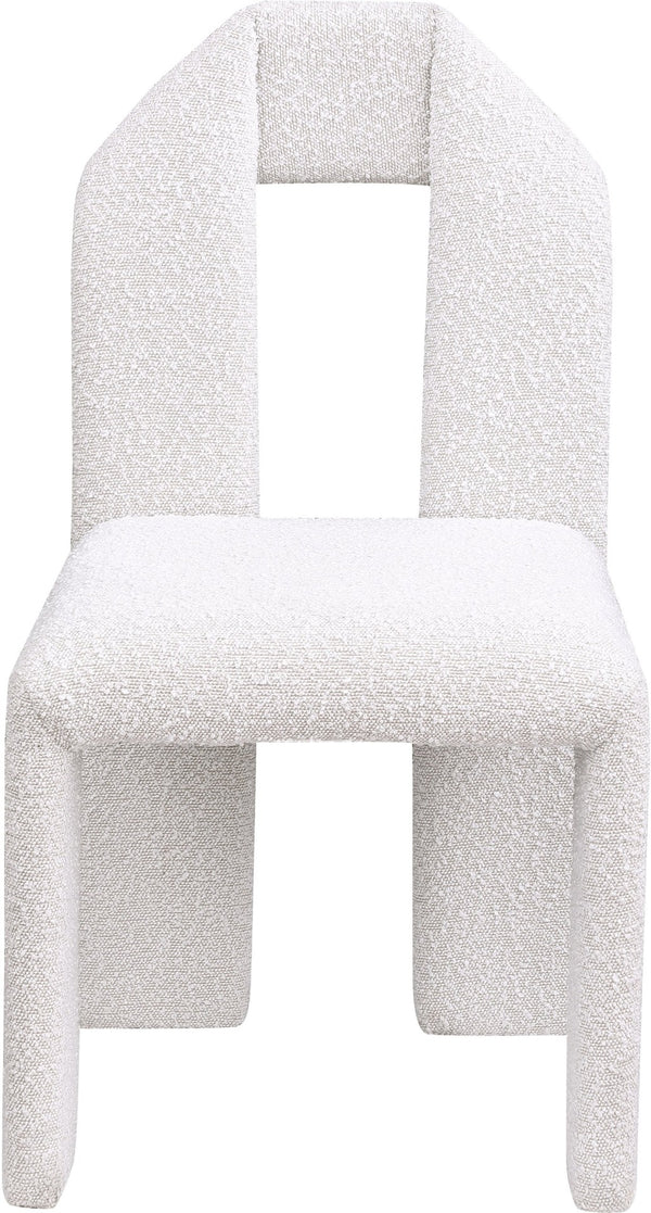 Meridian Furniture Bennett Upholstered Dining Chair with Geometric Silhouette and Ergonomic Seat for Modern Rooms Cream Boucle Fabric 997Cream-C
