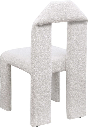 Meridian Furniture Bennett Upholstered Dining Chair with Geometric Silhouette and Ergonomic Seat for Modern Rooms Cream Boucle Fabric 997Cream-C