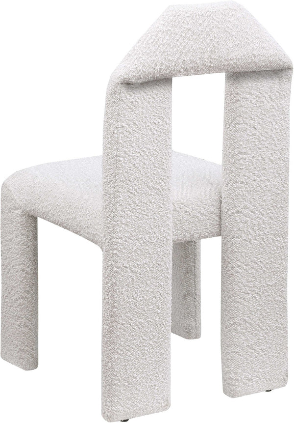 Meridian Furniture Bennett Upholstered Dining Chair with Geometric Silhouette and Ergonomic Seat for Modern Rooms Cream Boucle Fabric 997Cream-C