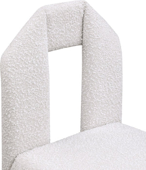 Meridian Furniture Bennett Upholstered Dining Chair with Geometric Silhouette and Ergonomic Seat for Modern Rooms Cream Boucle Fabric 997Cream-C