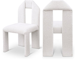 Meridian Furniture Bennett Upholstered Dining Chair with Geometric Silhouette and Ergonomic Seat for Modern Rooms Cream Boucle Fabric 997Cream-C