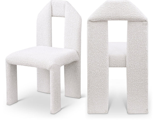 Meridian Furniture Bennett Upholstered Dining Chair with Geometric Silhouette and Ergonomic Seat for Modern Rooms Cream Boucle Fabric 997Cream-C