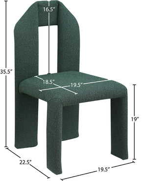 Meridian Furniture Bennett Upholstered Dining Chair with Geometric Silhouette and Ergonomic Seat for Modern Rooms Green Boucle Fabric 997Green-C