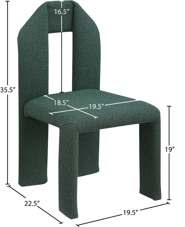 Meridian Furniture Bennett Upholstered Dining Chair with Geometric Silhouette and Ergonomic Seat for Modern Rooms Green Boucle Fabric 997Green-C