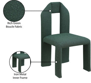Meridian Furniture Bennett Upholstered Dining Chair with Geometric Silhouette and Ergonomic Seat for Modern Rooms Green Boucle Fabric 997Green-C
