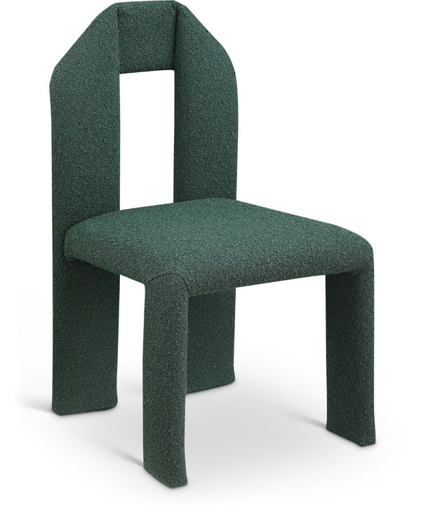 Meridian Furniture Bennett Upholstered Dining Chair with Geometric Silhouette and Ergonomic Seat for Modern Rooms Green Boucle Fabric 997Green-C