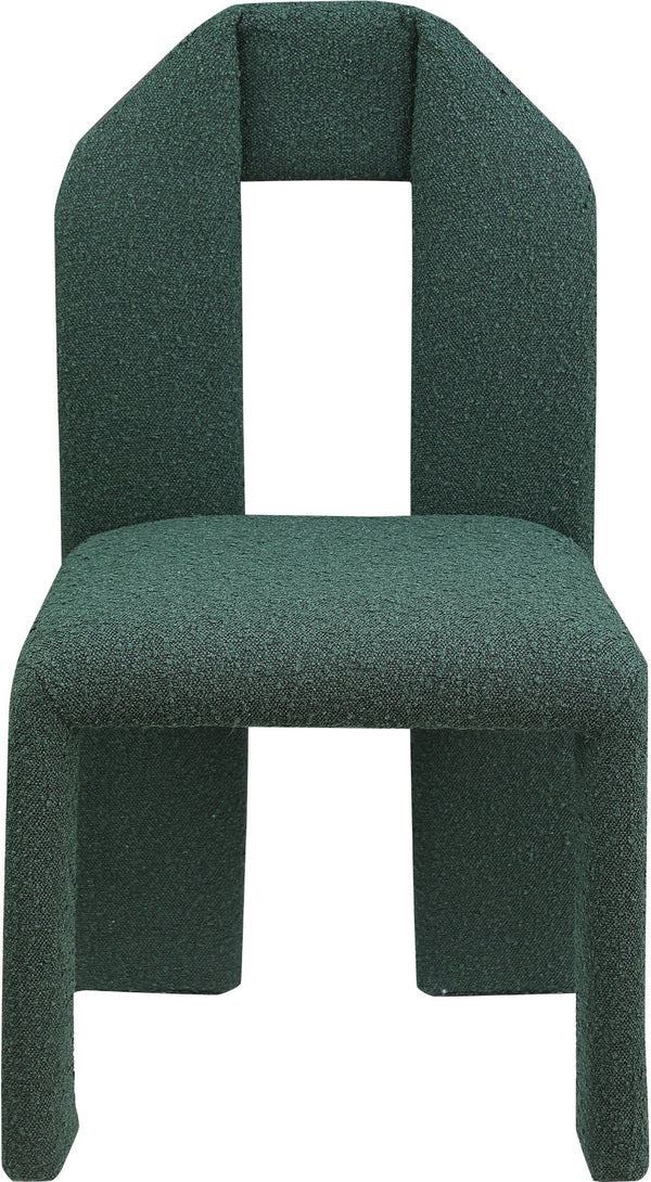 Meridian Furniture Bennett Upholstered Dining Chair with Geometric Silhouette and Ergonomic Seat for Modern Rooms Green Boucle Fabric 997Green-C