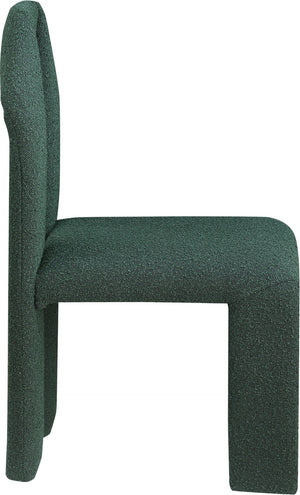 Meridian Furniture Bennett Upholstered Dining Chair with Geometric Silhouette and Ergonomic Seat for Modern Rooms Green Boucle Fabric 997Green-C