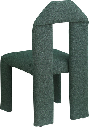 Meridian Furniture Bennett Upholstered Dining Chair with Geometric Silhouette and Ergonomic Seat for Modern Rooms Green Boucle Fabric 997Green-C