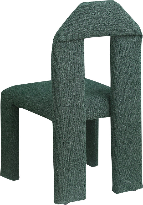 Meridian Furniture Bennett Upholstered Dining Chair with Geometric Silhouette and Ergonomic Seat for Modern Rooms Green Boucle Fabric 997Green-C