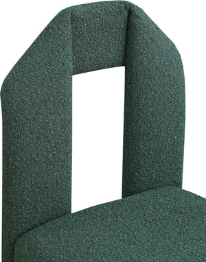 Meridian Furniture Bennett Upholstered Dining Chair with Geometric Silhouette and Ergonomic Seat for Modern Rooms Green Boucle Fabric 997Green-C