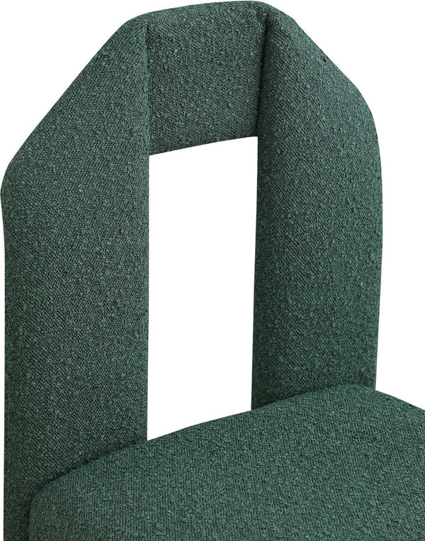 Meridian Furniture Bennett Upholstered Dining Chair with Geometric Silhouette and Ergonomic Seat for Modern Rooms Green Boucle Fabric 997Green-C