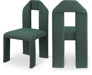 Meridian Furniture Bennett Upholstered Dining Chair with Geometric Silhouette and Ergonomic Seat for Modern Rooms Green Boucle Fabric 997Green-C