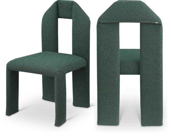 Meridian Furniture Bennett Upholstered Dining Chair with Geometric Silhouette and Ergonomic Seat for Modern Rooms Green Boucle Fabric 997Green-C